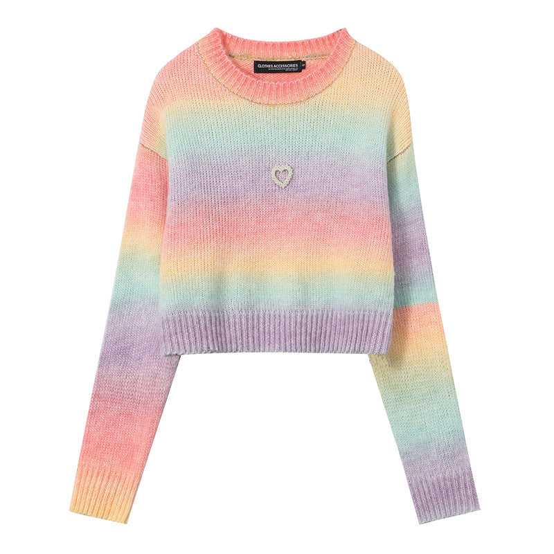 Gradient Striped Crop Sweater