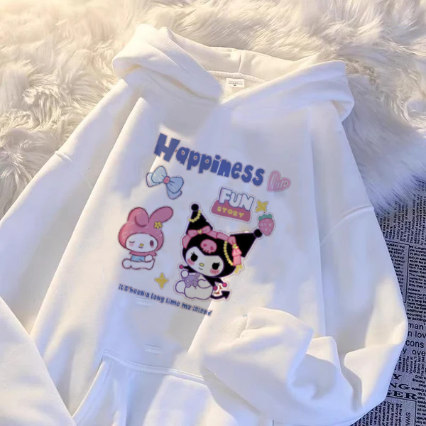 ‎هودي ابيض مبطن بشخصية ميلودي وكرومي