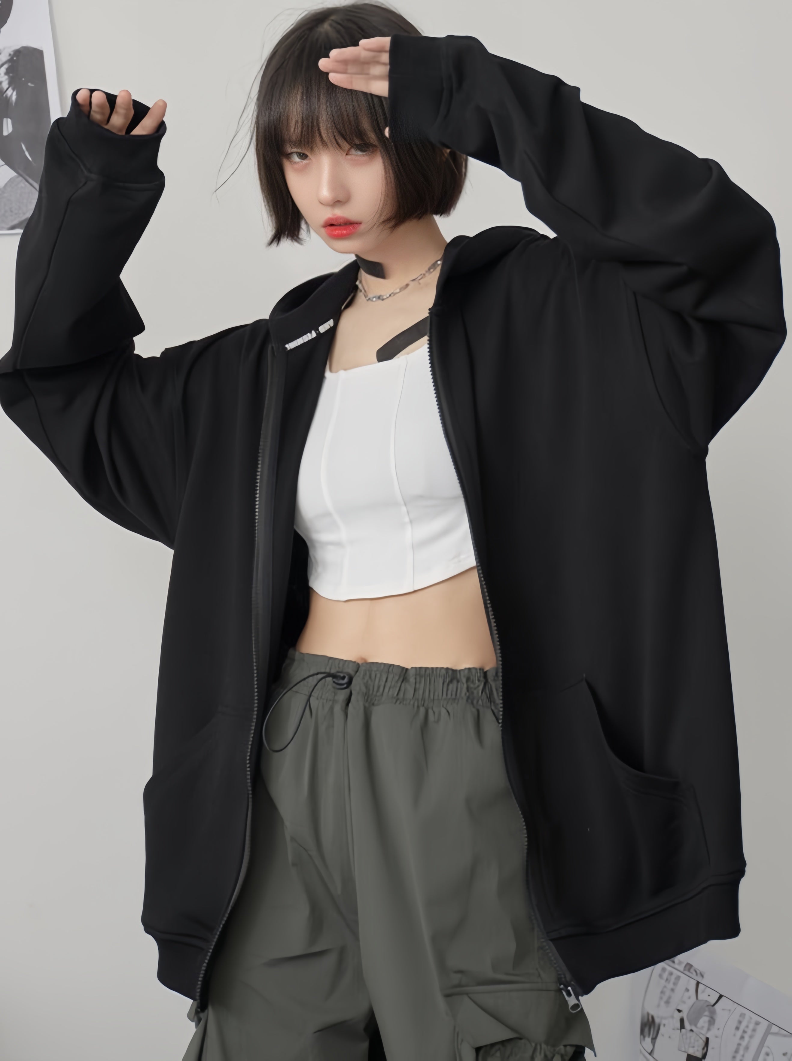 Unisex Black Zippered Cardigan