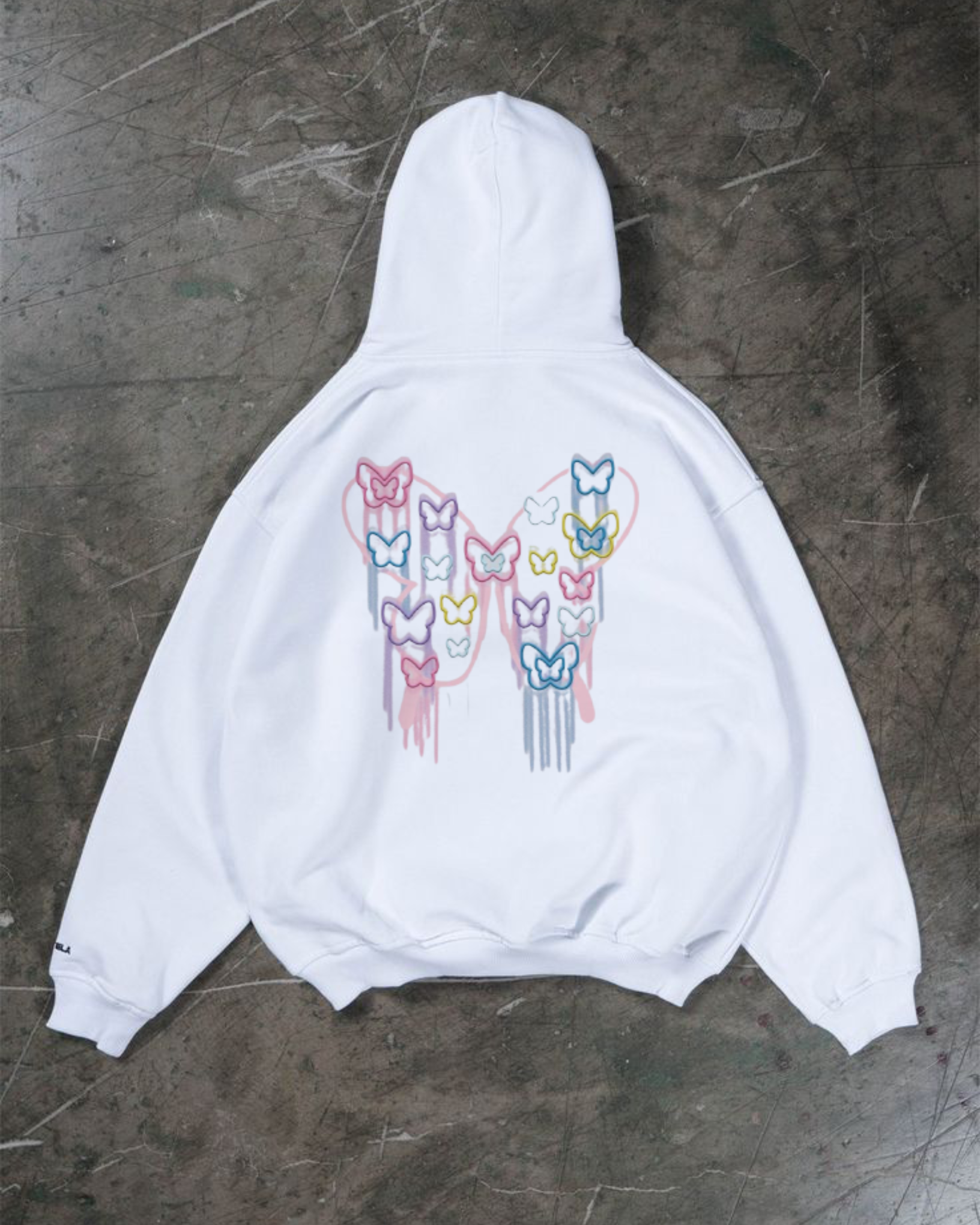 ‎هودي ابيض مبطن بطبعة فراشة