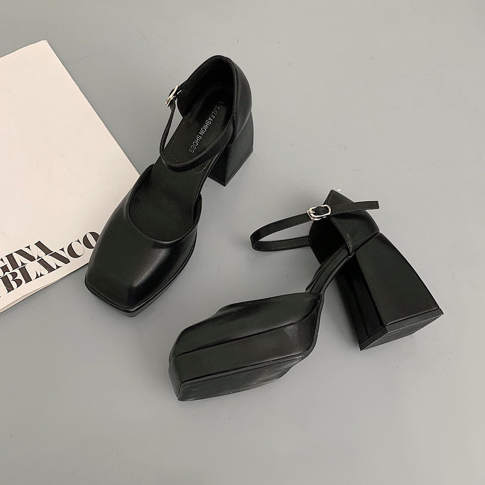 Black French style shoes high heel B22