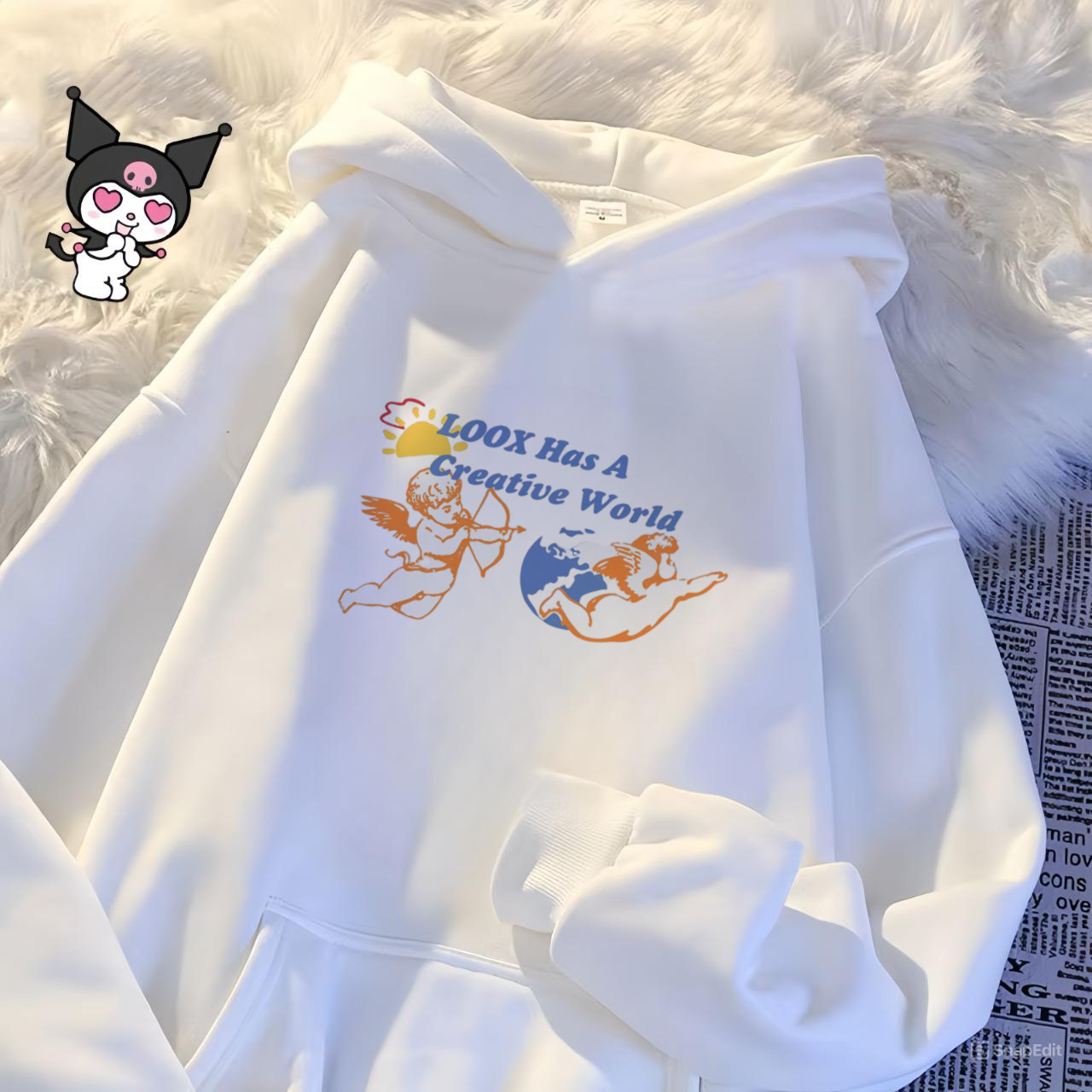 ‎هودي ابيض مبطن انجل