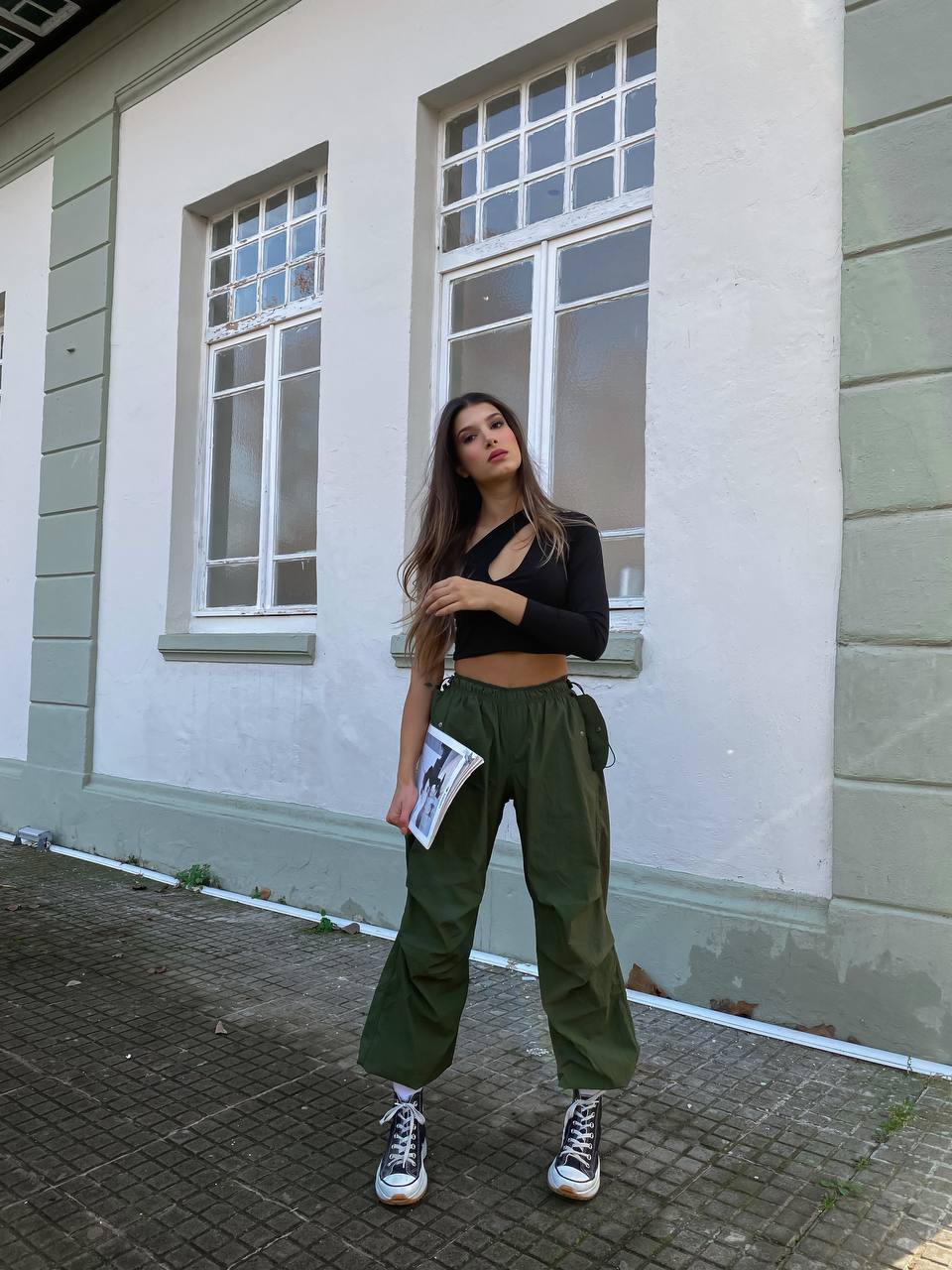 Cargo jeans in olive color